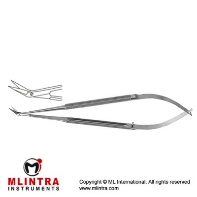 Micro Vascular Scissors Round Handle - Delicate Blades - One Blade with Probe Tip - Angled 25° Stainless Steel, 16.5 cm - 6 1/2" Micro Vascular Scissors Round Handle - Delicate Blades - One Blade with Probe Tip - Angled 25° Stainless Steel, 16.5 cm - 6 1/2"